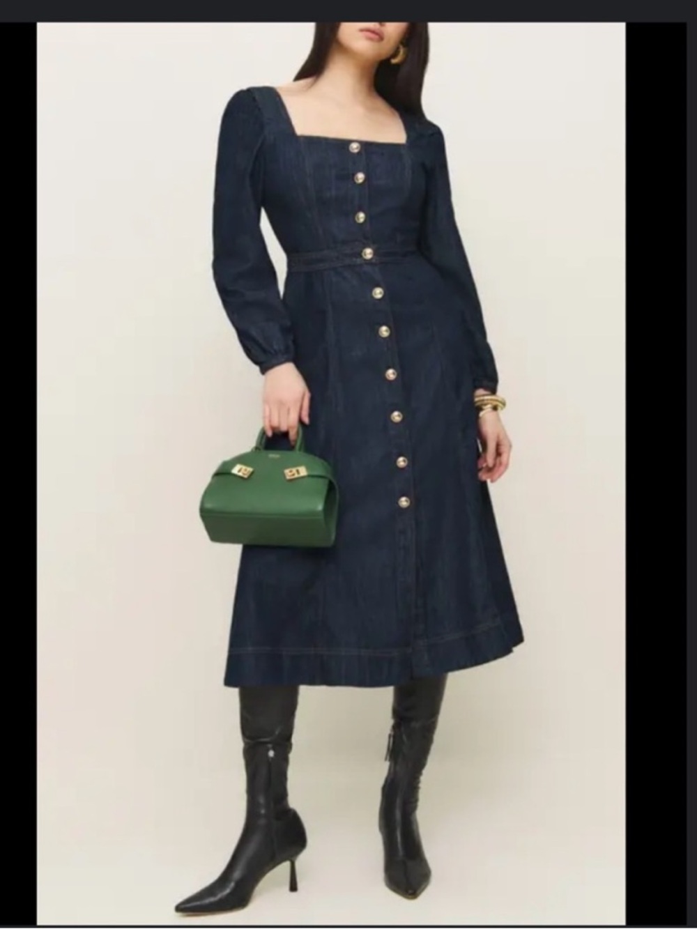 Reformation Celeste Long Sleeve Denim Midi Dress